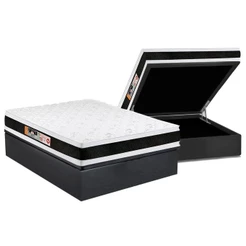 Conjunto Box Baú Casal: Colchão Espuma Castor D45 Black e White Air Double Face + Base CRC Suede Gray(138x188)