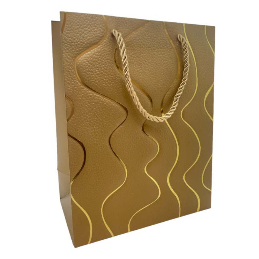 Sacola de Papel para Presente Ondas Almofadadas - Dourada - 32x26x12cm - 1 unidade - Rizzo em Oferta na Shopee