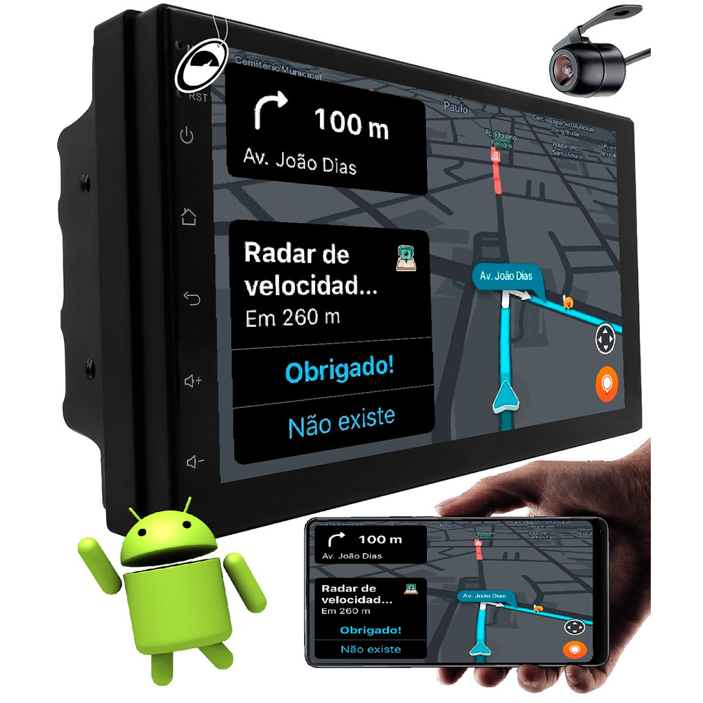 Multimídia 7" Android Premium Plus + E-Tech 4GB + 64GB + Câmera de Ré