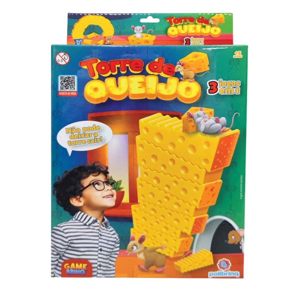 Jogo Recreativo Multijogadores Torre de Queijo 3 Jogos em 1 Polibrinq - PB516