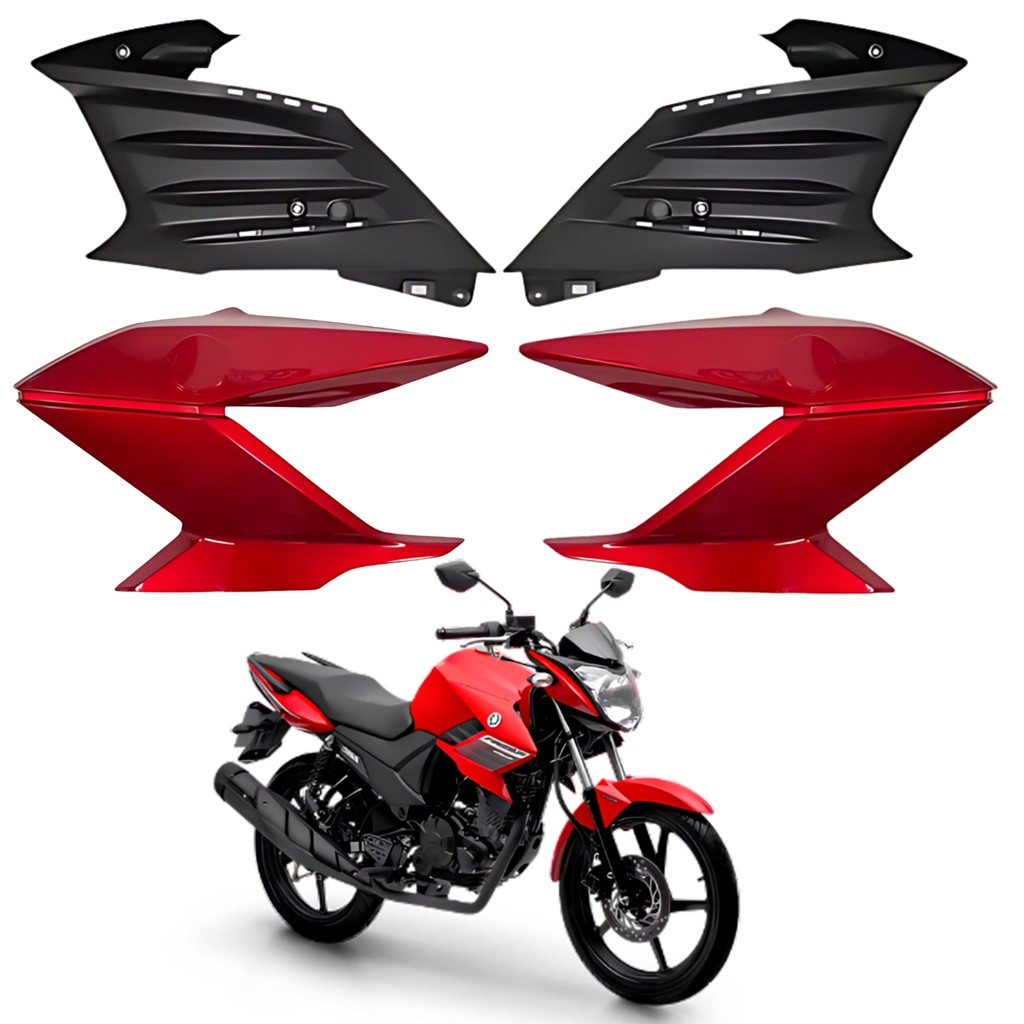 KIT CARENAGEM ALETA ABA COMPLEMENTO FAZER 150 VERMELHO METÁLICO 2014 2015 PARAMOTOS YAMAHA