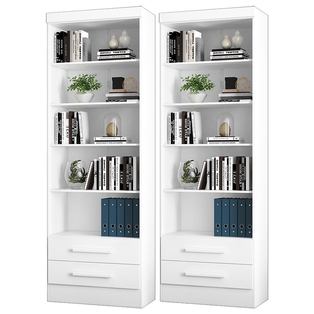 Kit 2 Estantes Livreiro 2 Gavetas e 5 Prateleiras Fancy Q01 Branco - Mpozenato em Oferta na Shopee