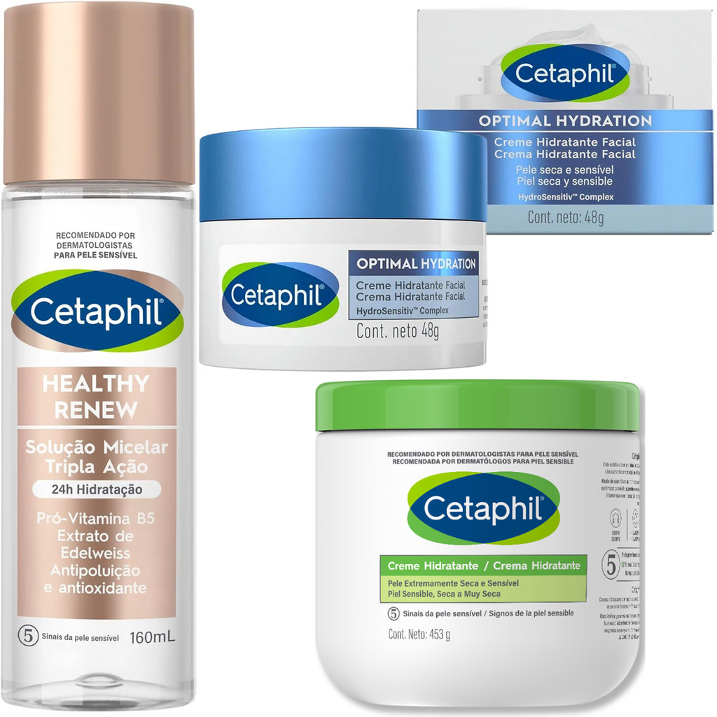 Kit Cetaphil Creme Hidratante Facial Corpo Optimal Healthy Loção Limpeza Antiacne Antioleosidade
