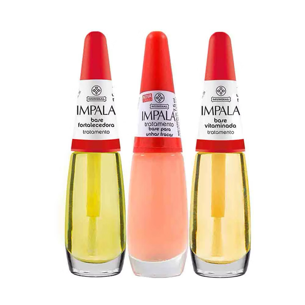 Kit 3 Esmalte Impala Tratamento Base Fortalecedora , Base Unhas Fracas e Base Seda