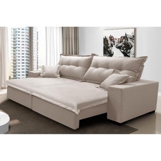 Sofá Retrátil e Reclinável com Molas Ensacadas Cama inBox Prime 3,12m Tecido Linho Bege Claro em Oferta na Shopee