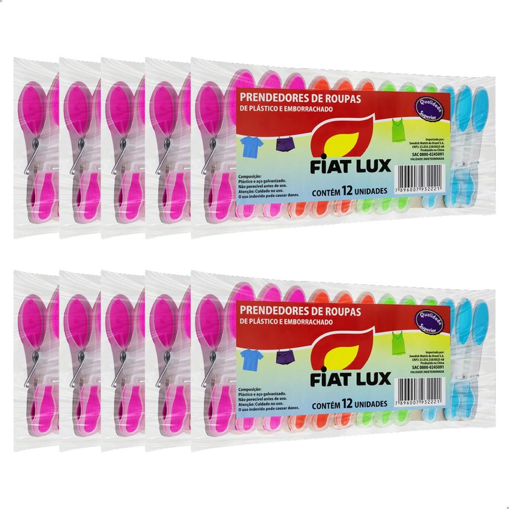 Kit 120 unidades Prendedores de Roupas Plástico Emborrachado para Varal Alta Qualidade Fiat Lux