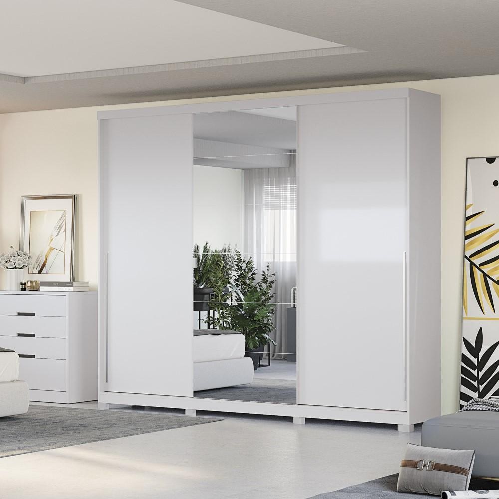 Guarda Roupa Armário Roupeiro Casal Grande 3 Portas Espelho 4 Gavetas 3 Cabideiros Quarto Branco em Oferta na Shopee