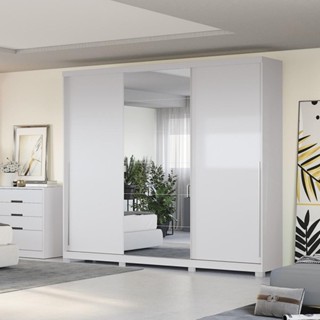 Guarda Roupa Armário Roupeiro Casal Grande 3 Portas Espelho 4 Gavetas 3 Cabideiros Quarto Branco em Oferta na Shopee