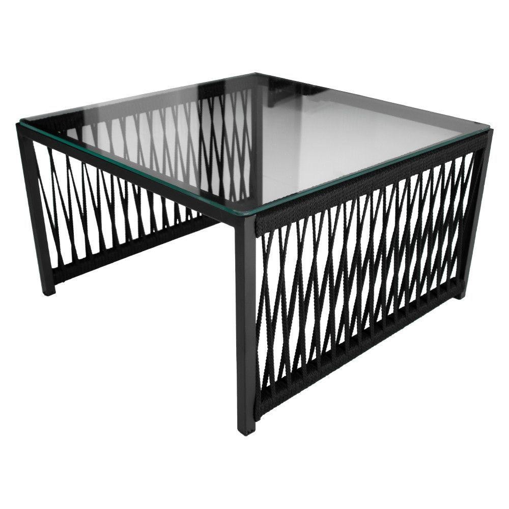 Mesa De Centro Quadrada Com Tampo De Vidro Santiago Preto - Home & Living