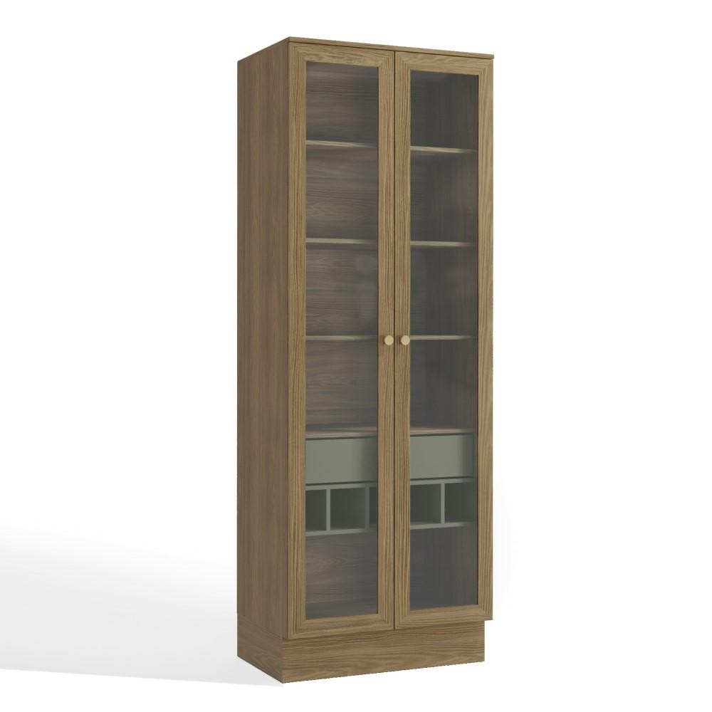 Cristaleira Cozinha 2 Portas de Vidro 1 Gaveta 4 Prateleiras 5 Nichos 80 cm Marrom Madeira Verde - Home & Living