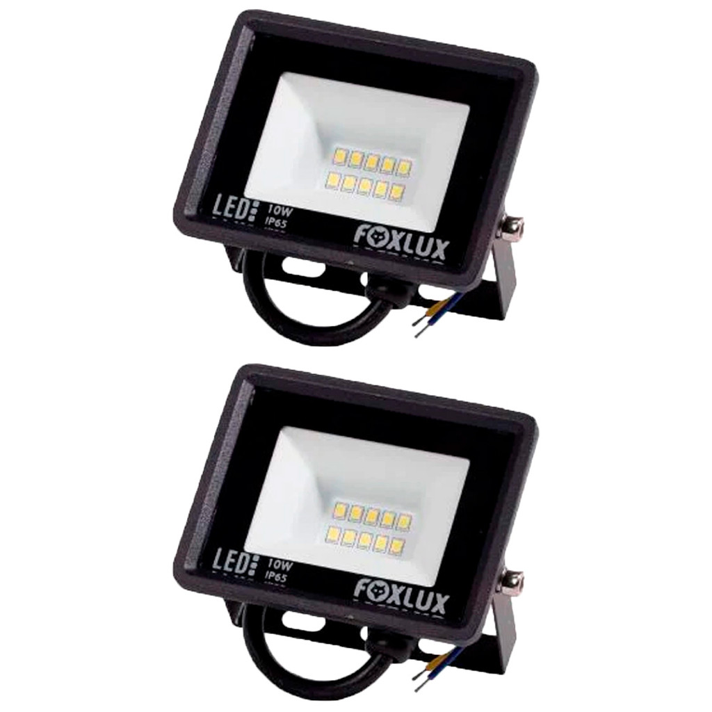 Kit 2 Refletores LED Foxlux 10W 3000K Preto Bivolt | Iluminação eficiente, durável em Oferta na Shopee