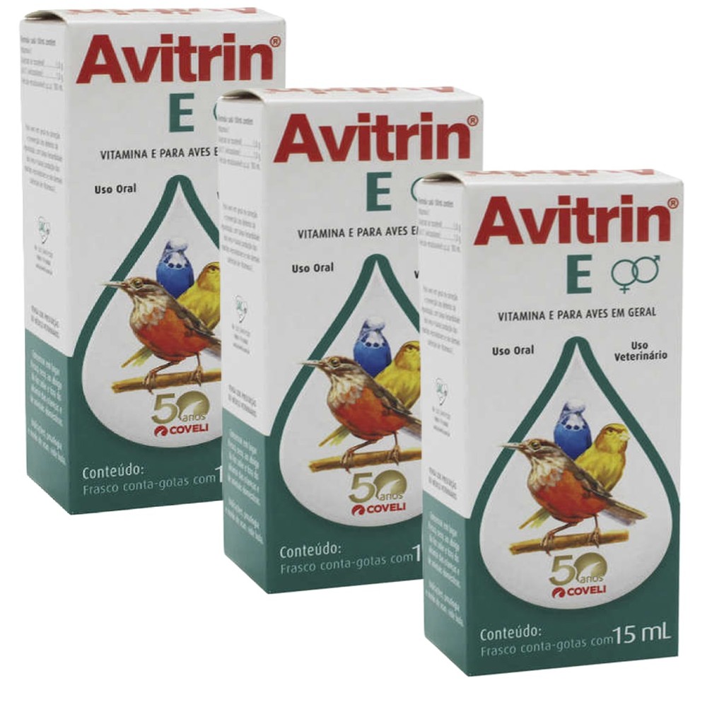 Kit 3 Vitamina Estimulante Coveli Avitrin E para Pássaros - 15 mL