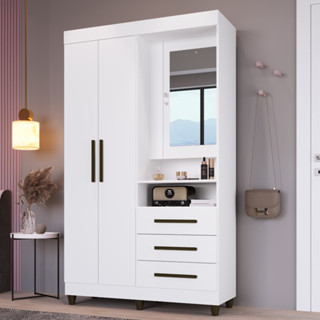 Guarda Roupa Solteiro Espelho 3 Portas 3 Gavetas Europa Faimec em Oferta na Shopee