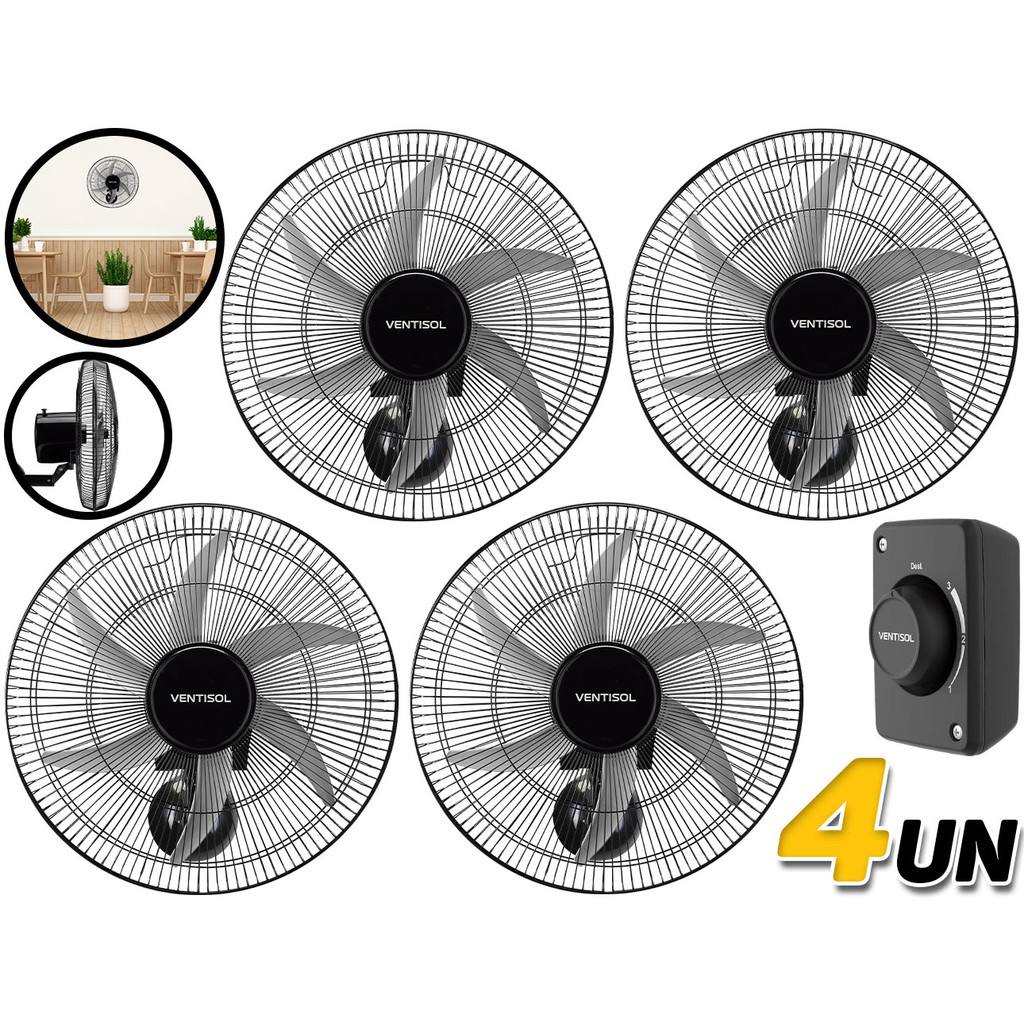 Kit 4 Ventilador De Parede Steel 50cm Para Lojas Galpão Escritório Academia Igreja 200w Ventisol Bivolt em Oferta na Shopee
