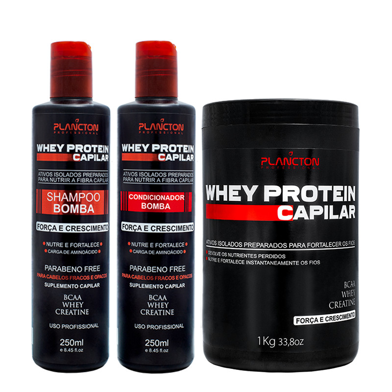 Mega Combo Whey Protein – Shampoo e Condicionador 250ml + Máscara 1kg - Plancton Professional
