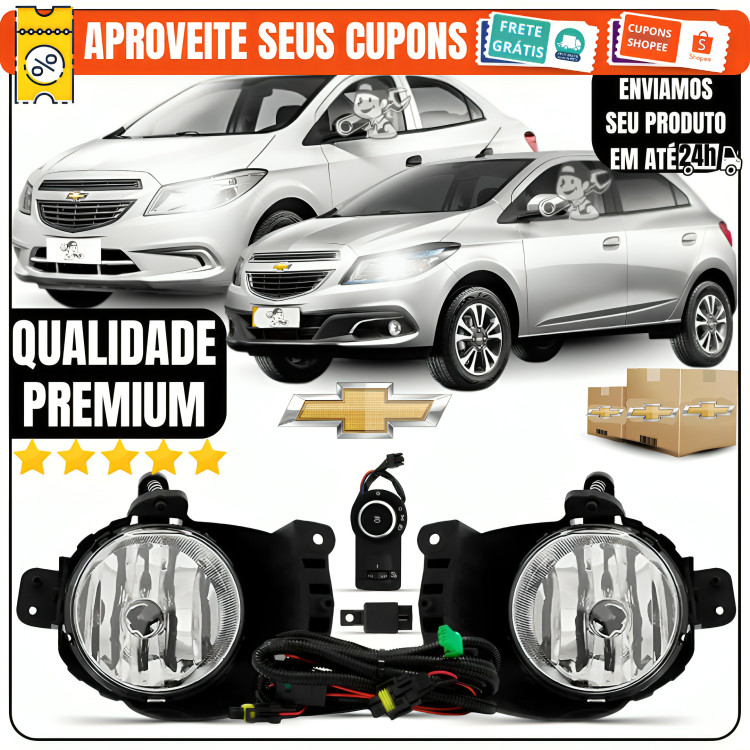 Kit Farol Milha + Chicote + Relê + Botão GM Onix Prisma 2012 á 2016 Joy 2017 á 2019 Todos Os Modelos
