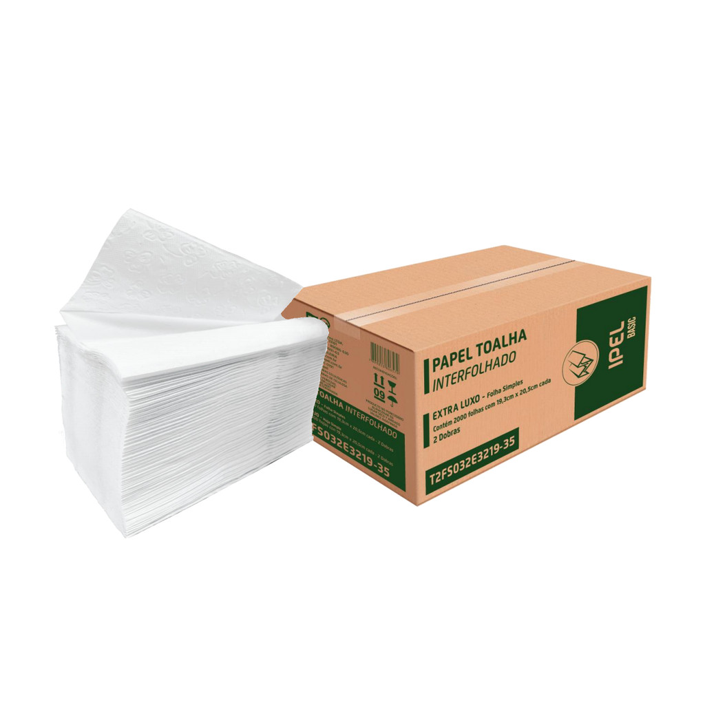 Papel Toalha Interfolha Basic 2 Dobras Folha Simples 19,3x20,5cm com 2.000 Folhas Ipel em Oferta na Shopee