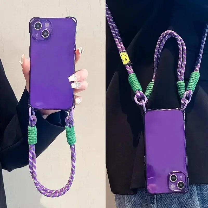 Capa De Telefone Para iPhone 14 13 15 Pro Max 12 11 15 Plus 16 Crossbody Cordão Colar Cinta Corda Macia em Oferta na Shopee