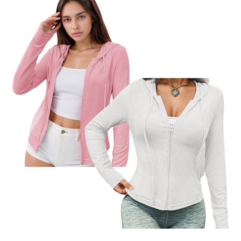 Kit academia blusa feminina tecido canelado manga longa com touca tampa bumbum confortávele e basica linda