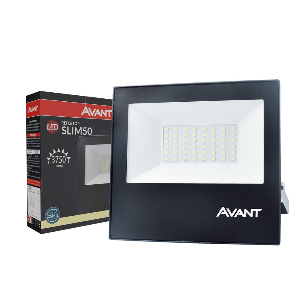 Refletor Led Slim 50w Branco Neutro 110v/220v Ip65 a prova dágua Preto Cod: 259500874 Avant - Home & Living