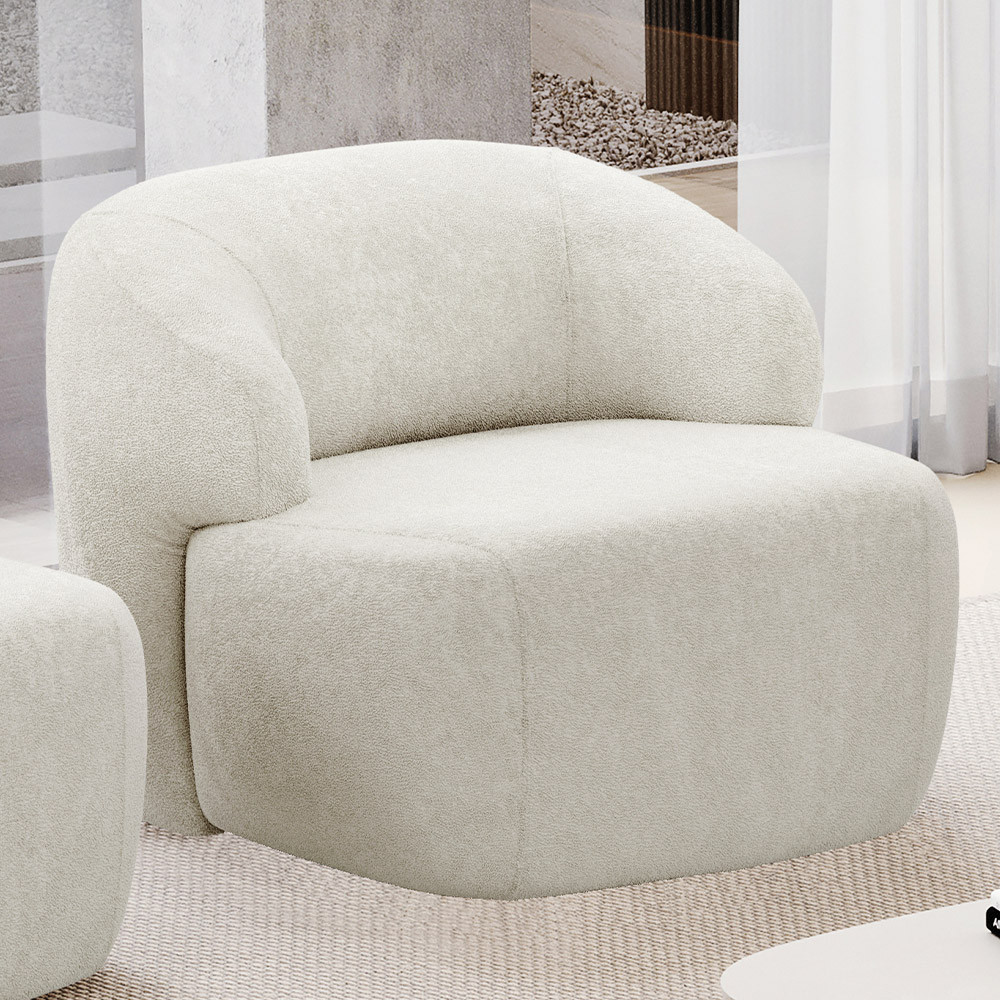 Poltrona Decorativa Fixa Orgânica Para Sala Living Barolo L06 Bouclê Off White - Lyam Decor
