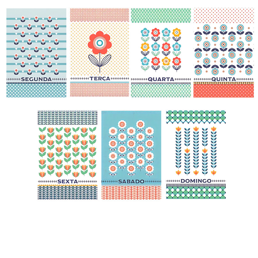 Kit 7 Panos de Copa Estampado Semaninha 40x60cm Lepper