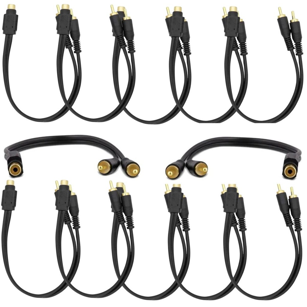 Kit 12 Cabos De Áudio Rca Y 2 Macho Para 1 Fêmea Atacado em Oferta na Shopee