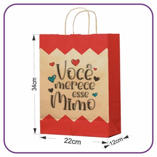Sacola Kraft para Presente Mimo 10 Unidades - M (22x12x34) em Oferta na Shopee
