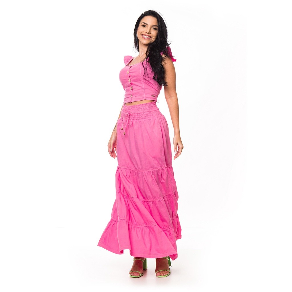 Conjunto Cropped e Saia Longa 3 Marias com Lastex PREMIUM