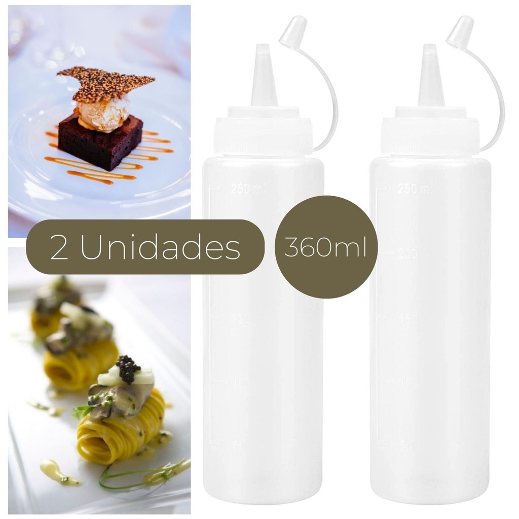 2 Bisnagas De Molhos Flexível Profissional Foodtruck 360ml - KIT 2 BISNAGAS 360ML