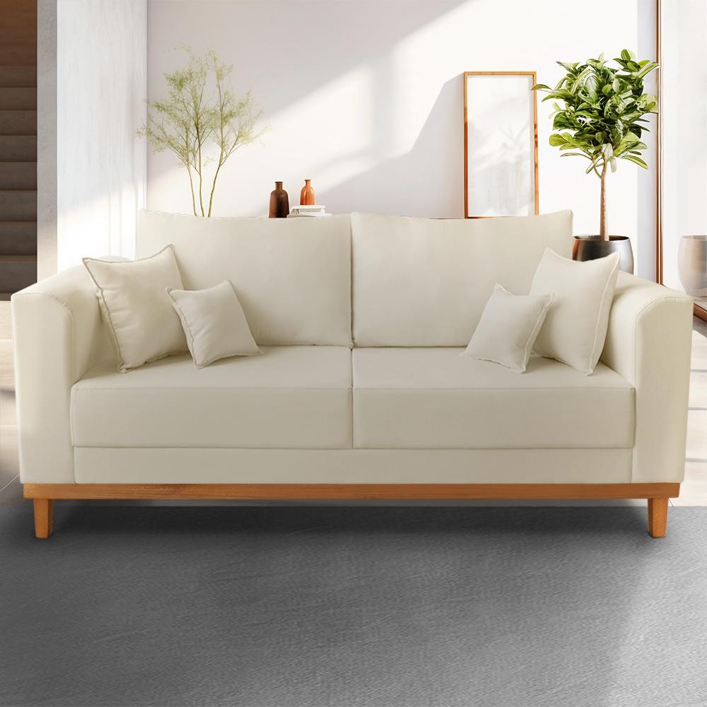 Sofá 3 Lugares 1,80m Retro Sala de Estar Beny Para Recepção Suede Bege