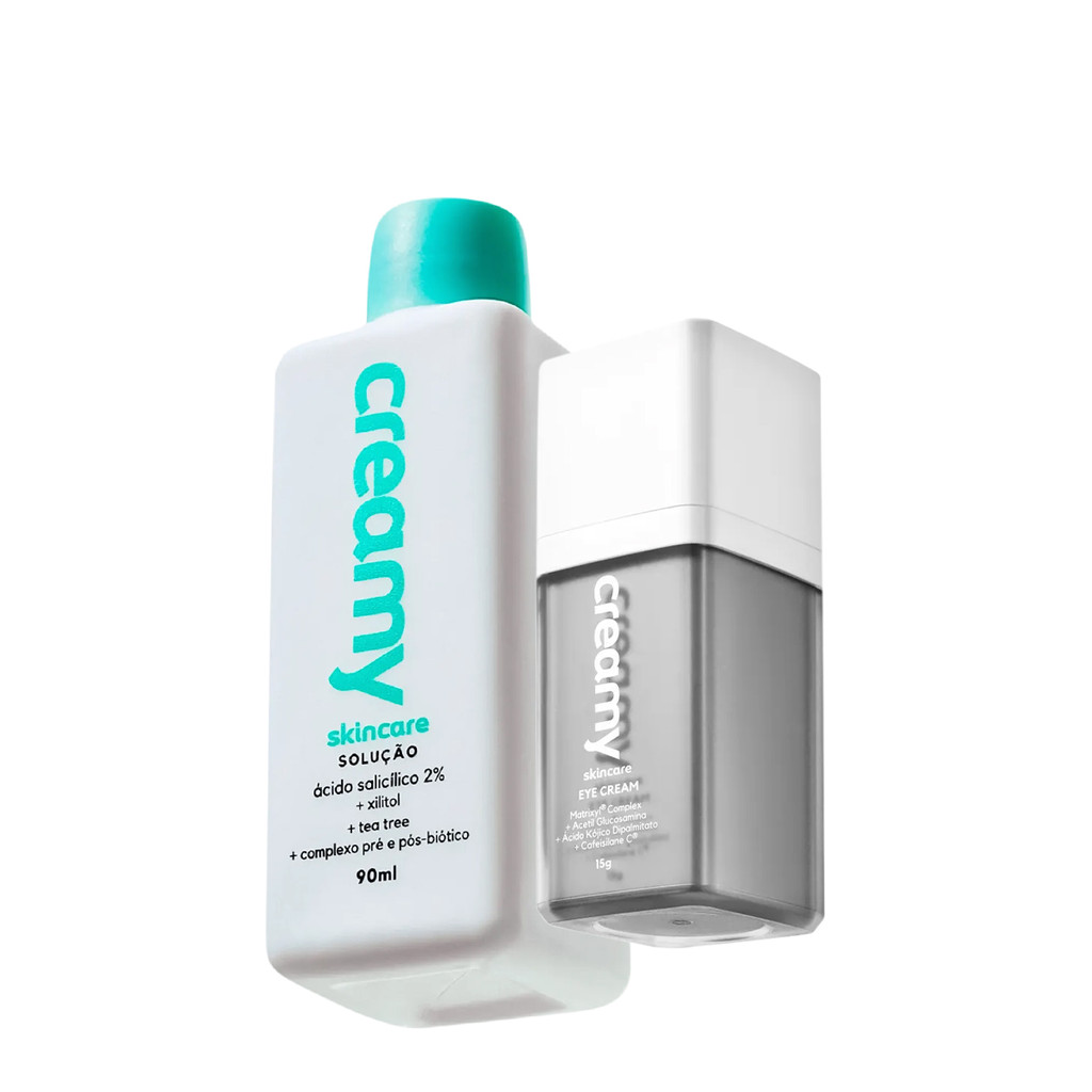Kit Creamy Ácido Salicílico Solução Tônica Antiacne e Eye Cream Creme Antirugas Clareador (2 produtos) em Oferta na Shopee