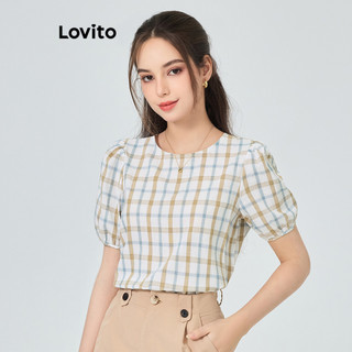 Lovito Blusa elegante xadrez manga bufante para mulheres L89MD102(Multicolorido) em Oferta na Shopee