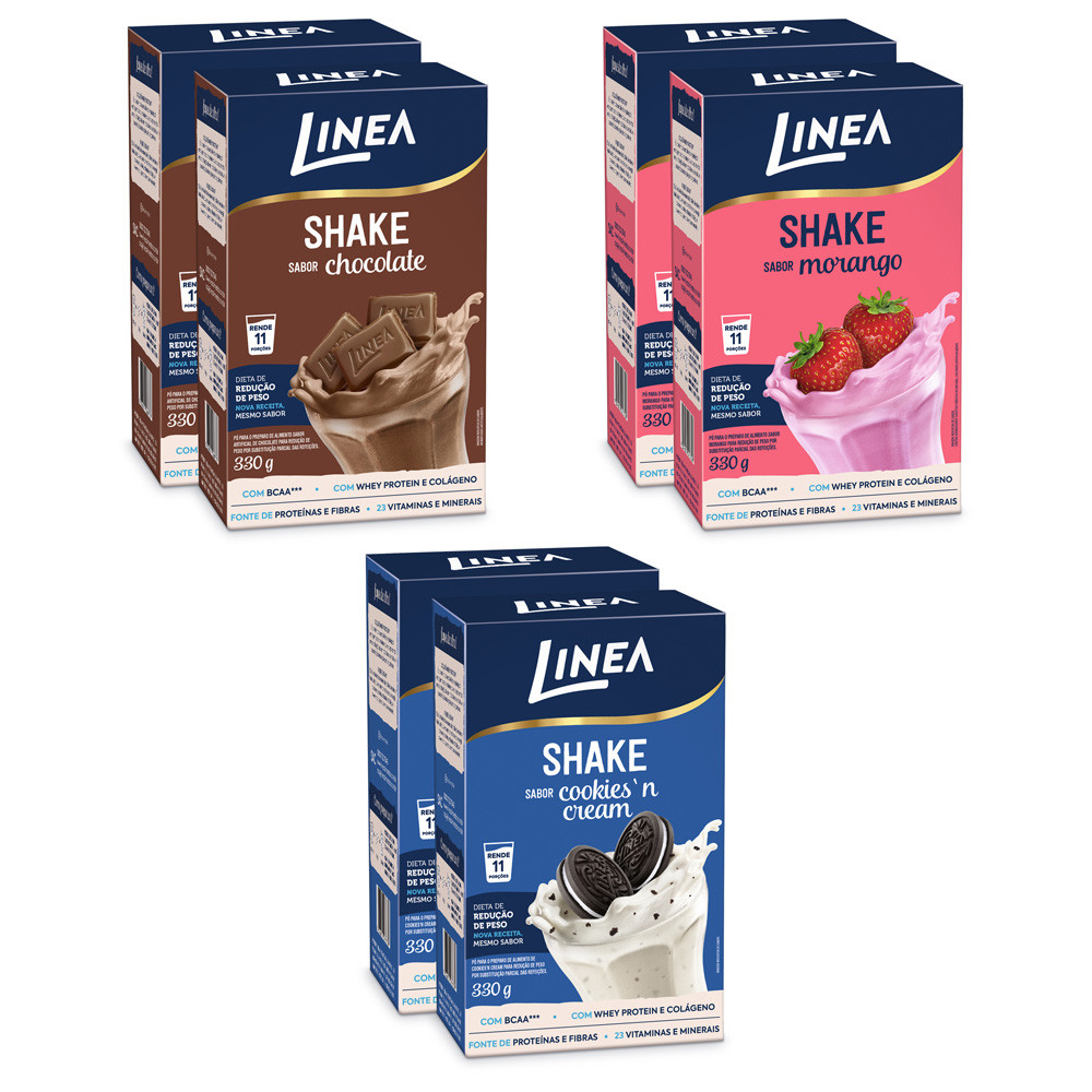 Kit 6 Shakes Linea Sabor Cookies’n Cream, Chocolate e Morango 330g - Food & Beverages