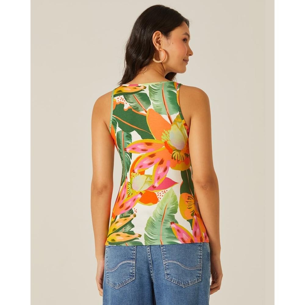 Detalhes do Regata Feminina Folhagem Em Viscose Stretch