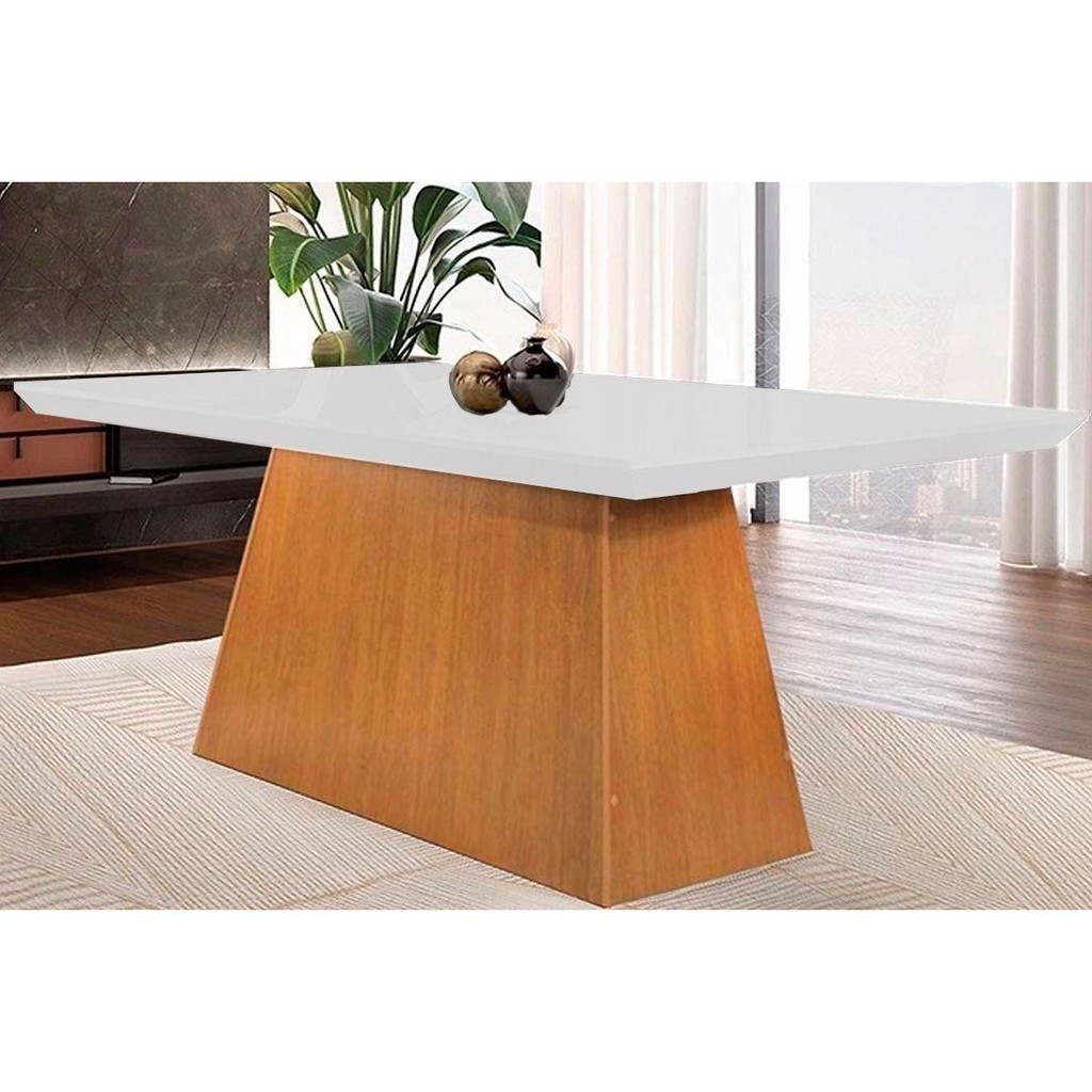 Mesa de Sala Jantar Luna c/Tampo Madeirado Canto Curvo 180x90cm Off White/Imbuia - Rufato - Home & Living