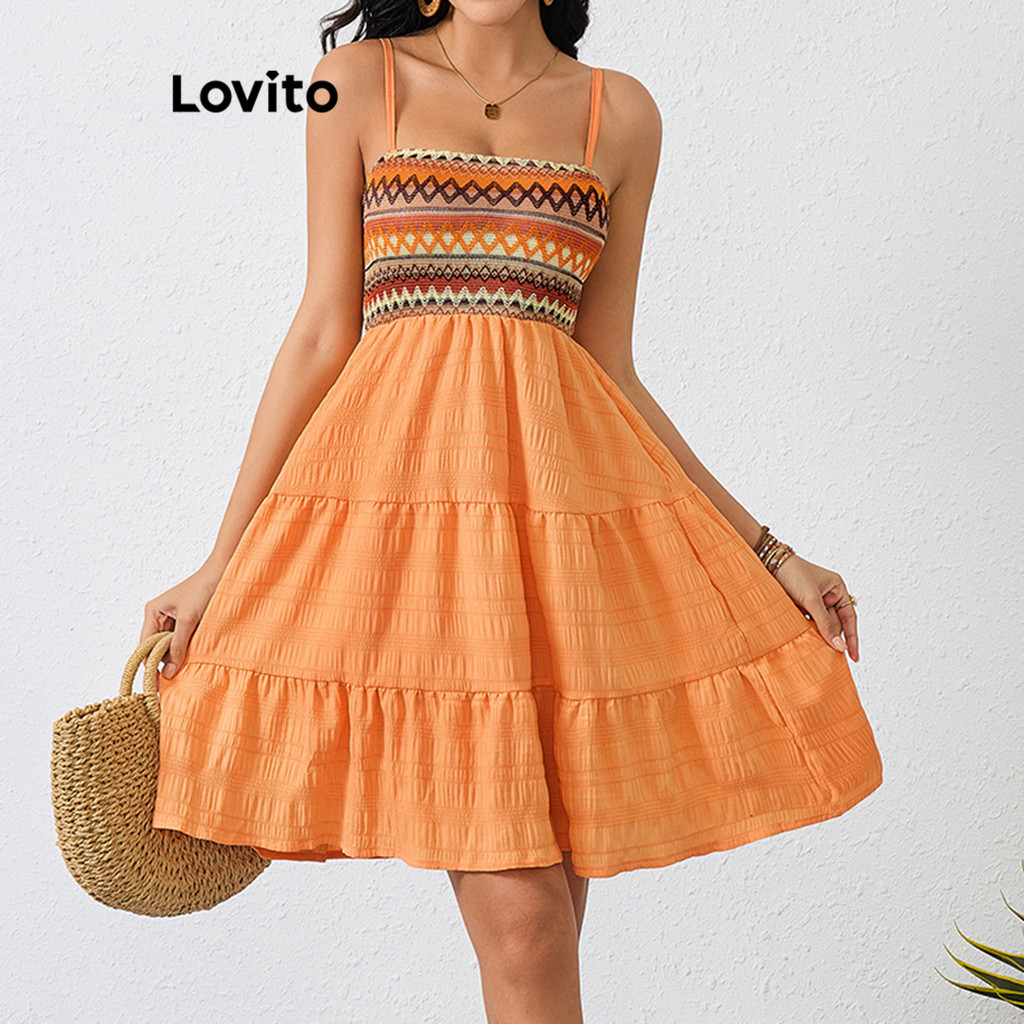(Trendy) Lovito Vestido Boho Vestido Jacquard Geométrico Para Mulheres LBL17589 - Women Clothes
