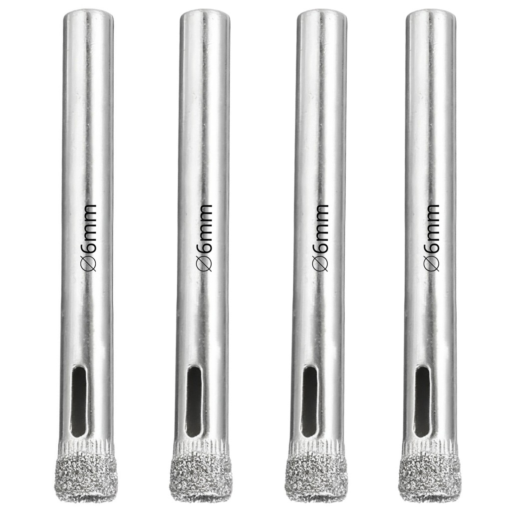 Kit 4 Serras Copo Diamantada Refrigerada 6mm Porcelanato Vidro Mármore Broca Copo Furo Técnico Bucha N6 Obra