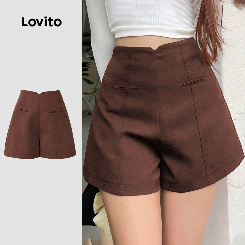 Lovito Short Casual liso com bolso falso para mulheres LBL23511 - Women Clothes