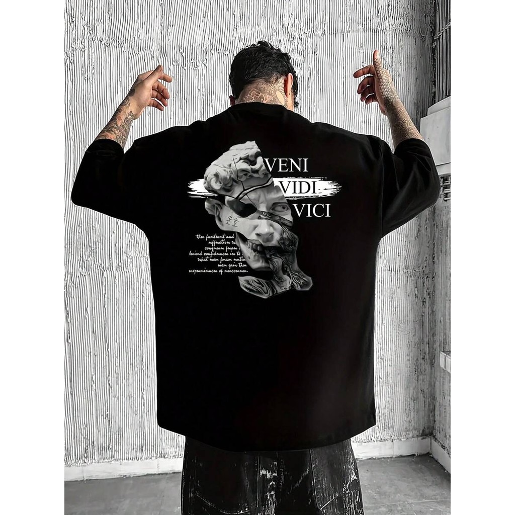Camiseta Masculina Algodão Adulto Plus Size Infantil Veni Vidi Vici Estatua Cartoon Basico swag Streetwear