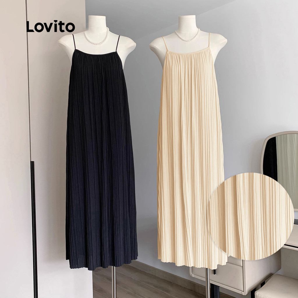 (Hot) Lovito Vestido Casual Liso Franzido Para Mulheres LNE27240 (Multicolorido) - Women Clothes