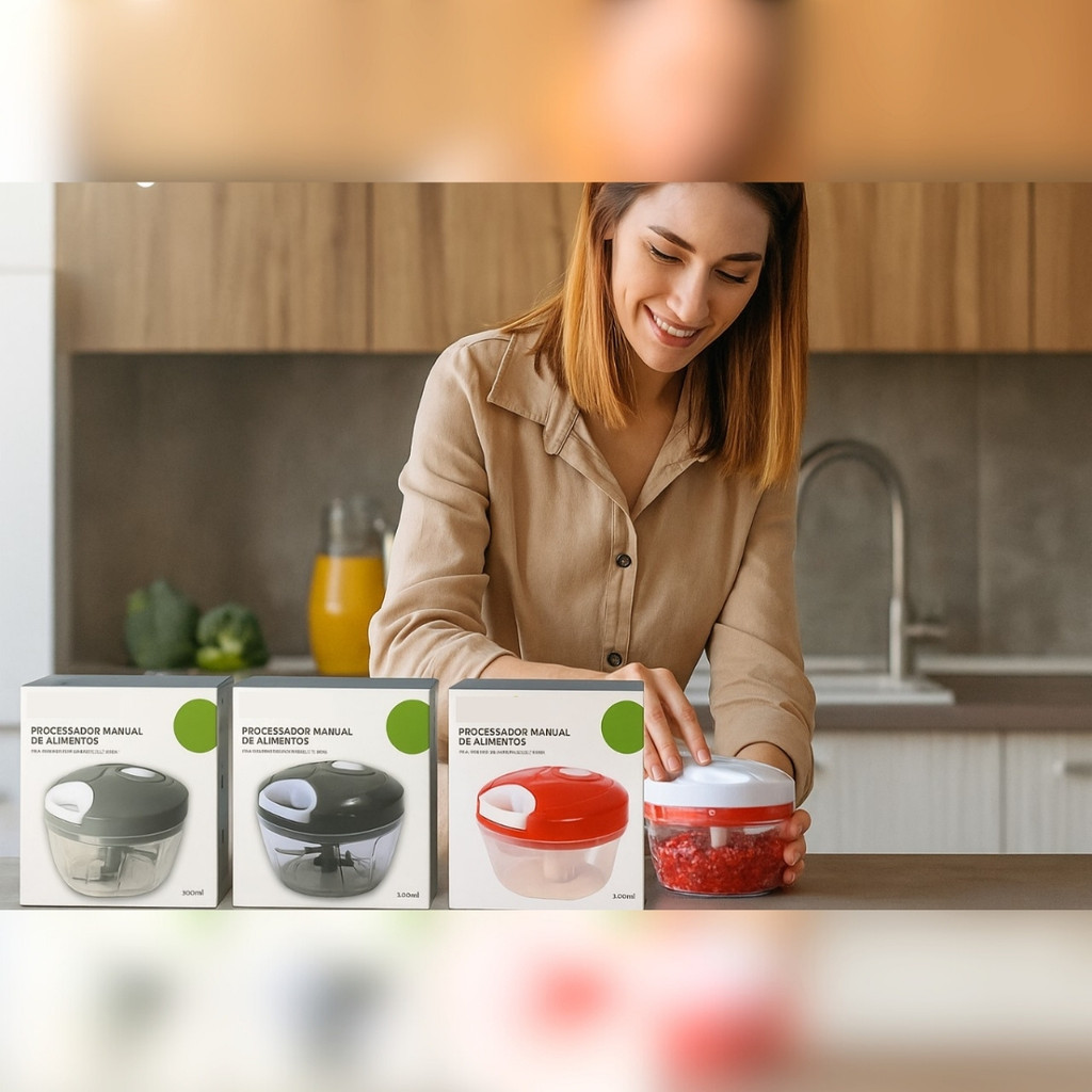 Processador Manual Petrin 500ml para Alimentos Picador de Legumes com Lâminas Inox