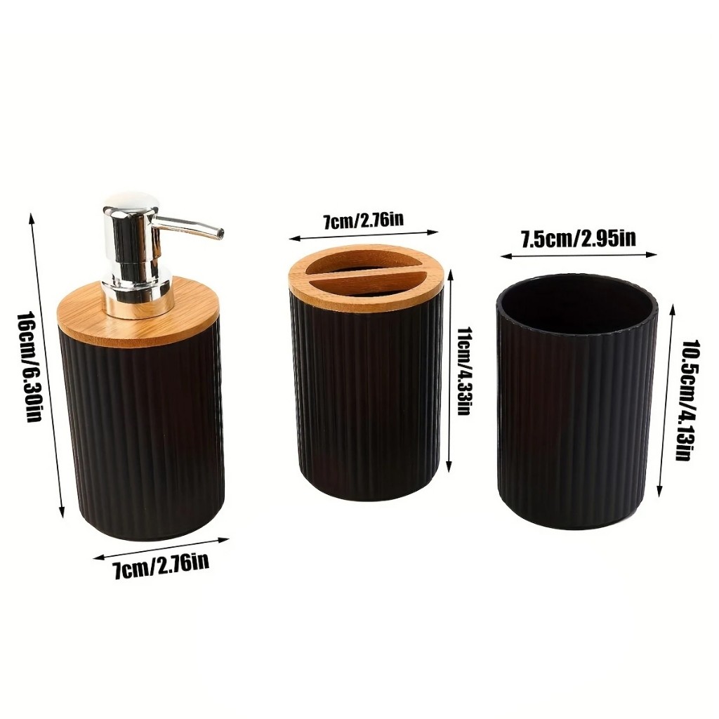 Detalhes do Kit Acessórios Banheiro Porta Sabonete Liquido 4pçs Preto