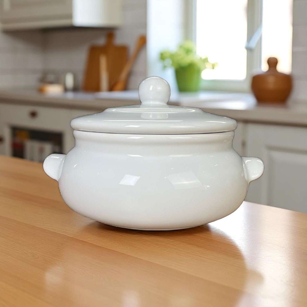 Sopeira Média Branca Cerâmica 3L Com Tampa Feijoada Sopa Caldos