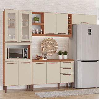 Armário de Cozinha Tuboarte Larissa 100% MDF com Balcão 9 Portas 3 Gavetas e Adega em Oferta na Shopee