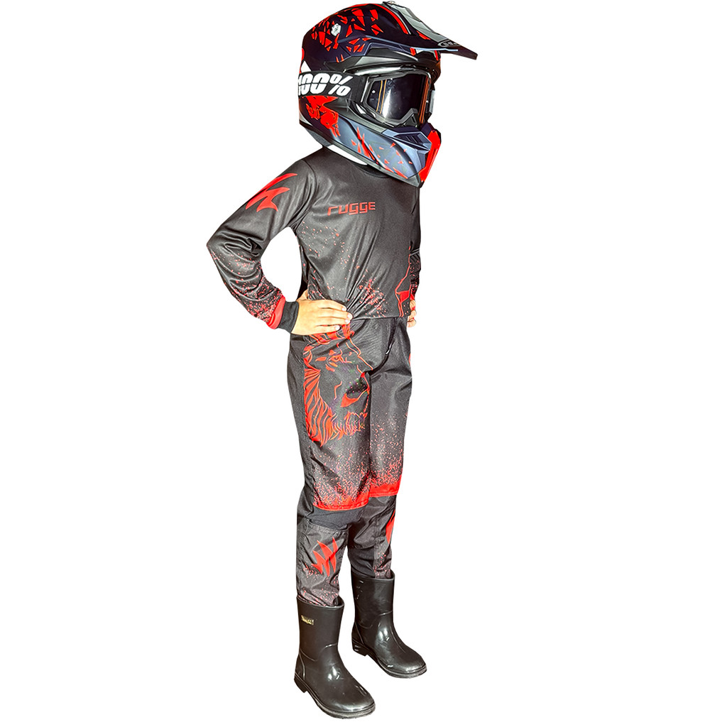 CONJUNTO ROUPA FARDA INFANTIL MOTOCROSS TRILHA OFF-ROAD PRETO VERMELHO