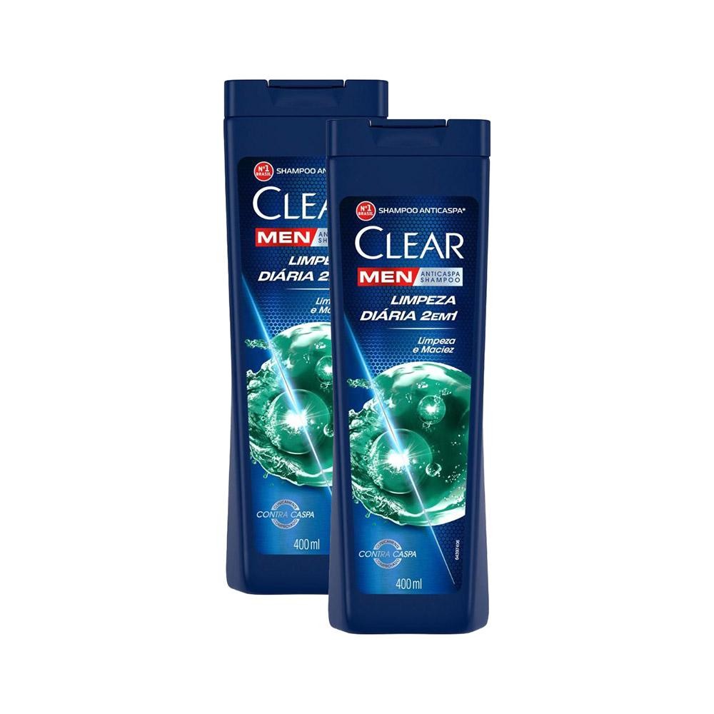 Kit 2 Shampoos Clear Men Anticaspa Limpeza Diária 2 Em 1 400ml - Beauty