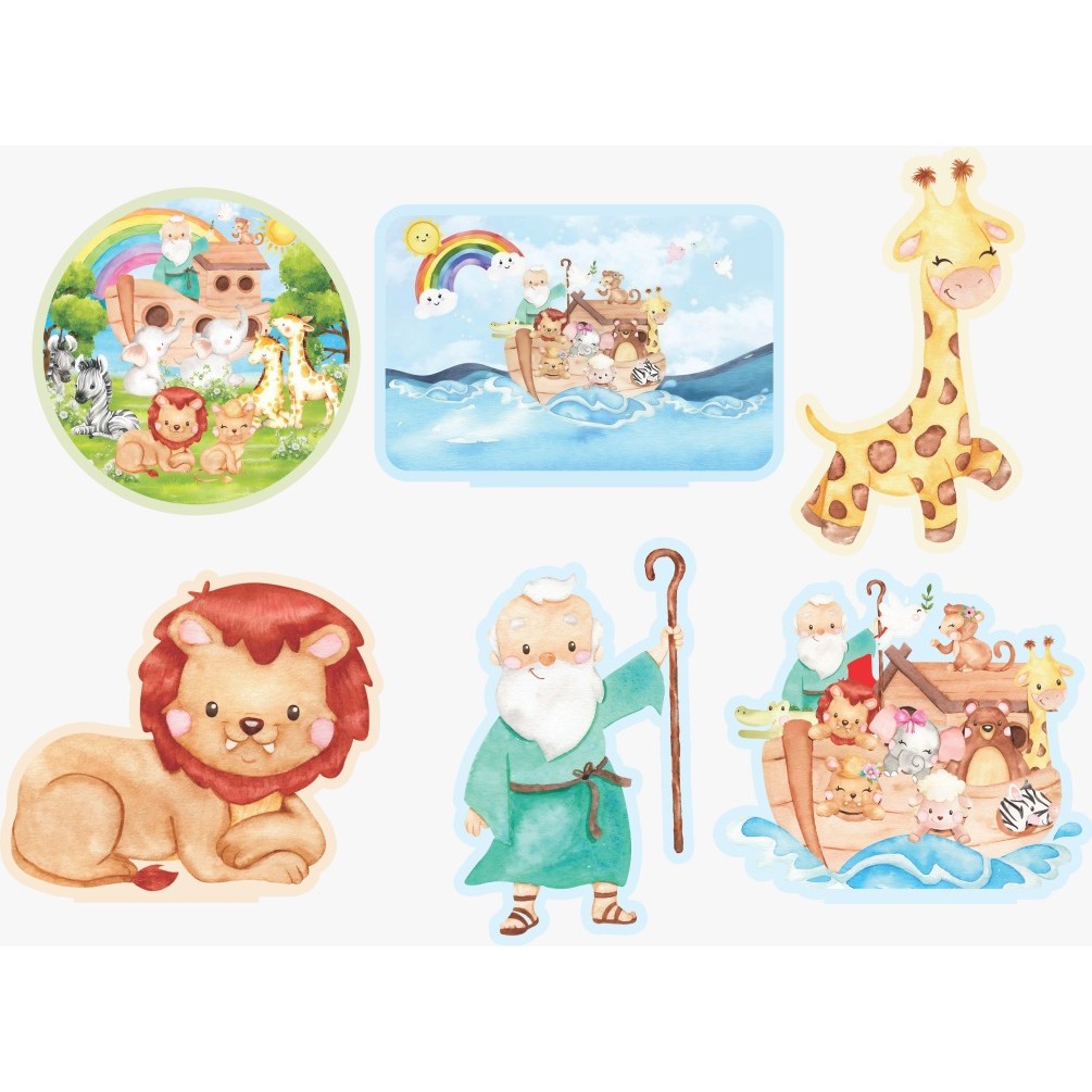 Kit Display de Mesa 6 Peças Para Festa Arca de Noé Aquarela MDF