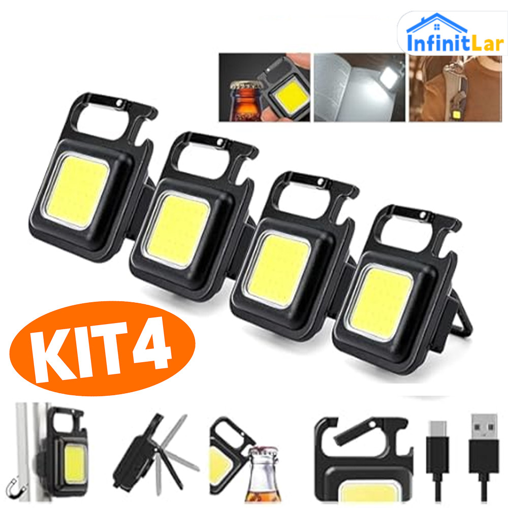 Com iluminação recarregável portátil LED/USB ajustável 3 modos Mini lanterna lanterna chaveiro e abridor de garrafas