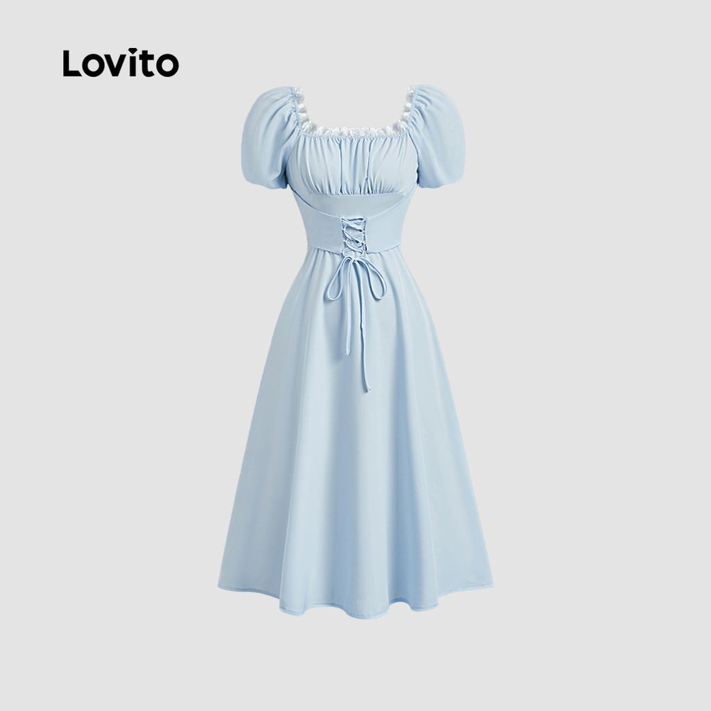 Detalhes do (Trendy) Lovito Vestido Casual liso com cadarço para mulheres L128ED120